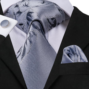 Slate Grey Blossoms Silk Tie