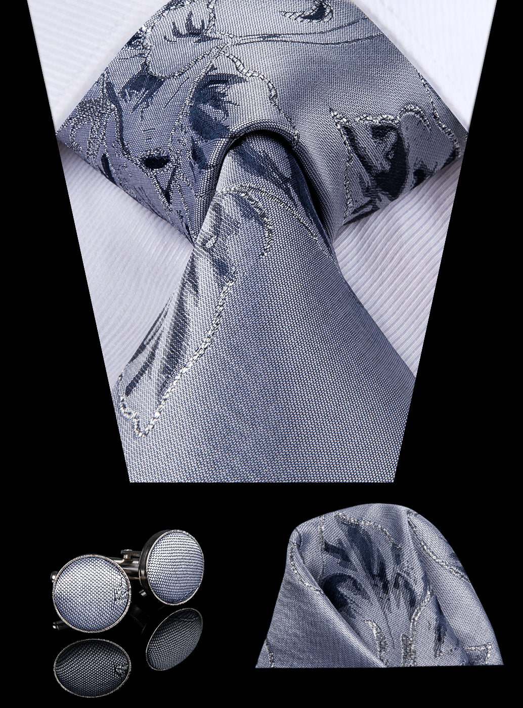 Slate Grey Blossoms Silk Tie