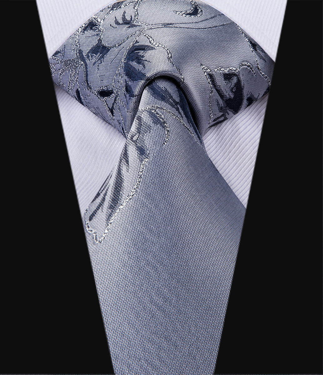 Slate Grey Blossoms Silk Tie