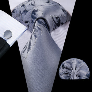 Slate Grey Blossoms Silk Tie