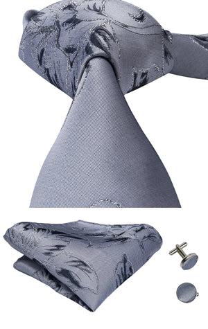 Slate Grey Blossoms Silk Tie