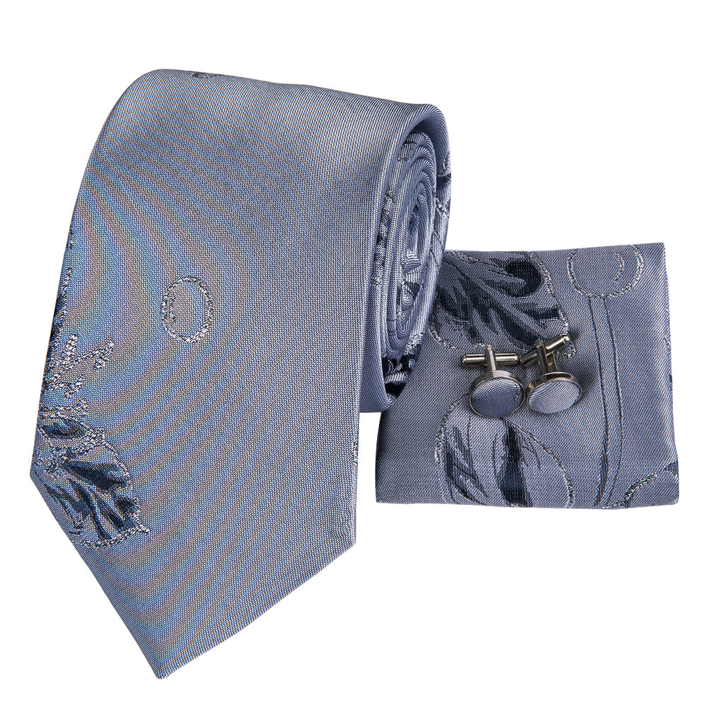 Slate Grey Blossoms Silk Tie