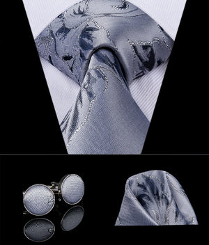 Slate Grey Blossoms Silk Tie