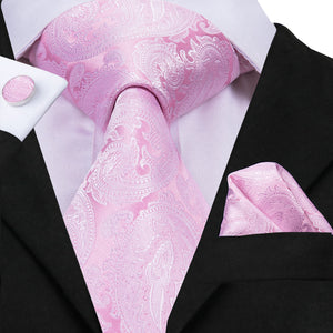 Rose Quartz Platinum Paisley Silk Tie