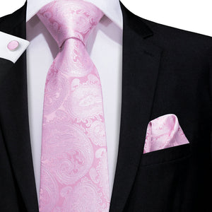 Rose Quartz Platinum Paisley Silk Tie