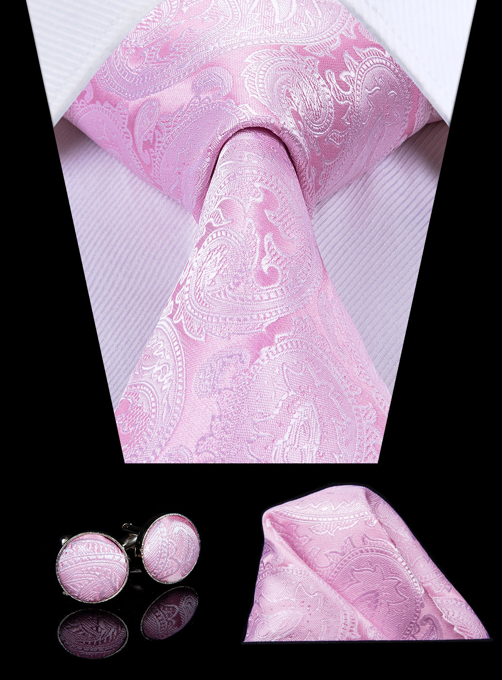 Rose Quartz Platinum Paisley Silk Tie