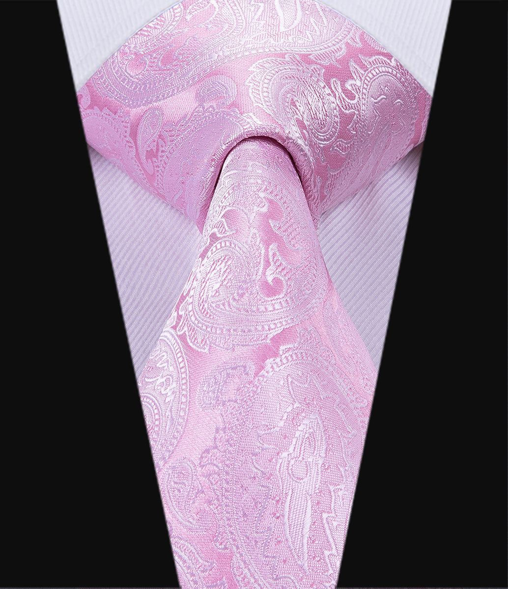 Rose Quartz Platinum Paisley Silk Tie