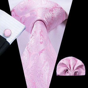 Rose Quartz Platinum Paisley Silk Tie