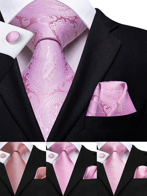 Rose Quartz Platinum Paisley Silk Tie