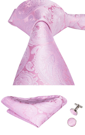 Rose Quartz Platinum Paisley Silk Tie