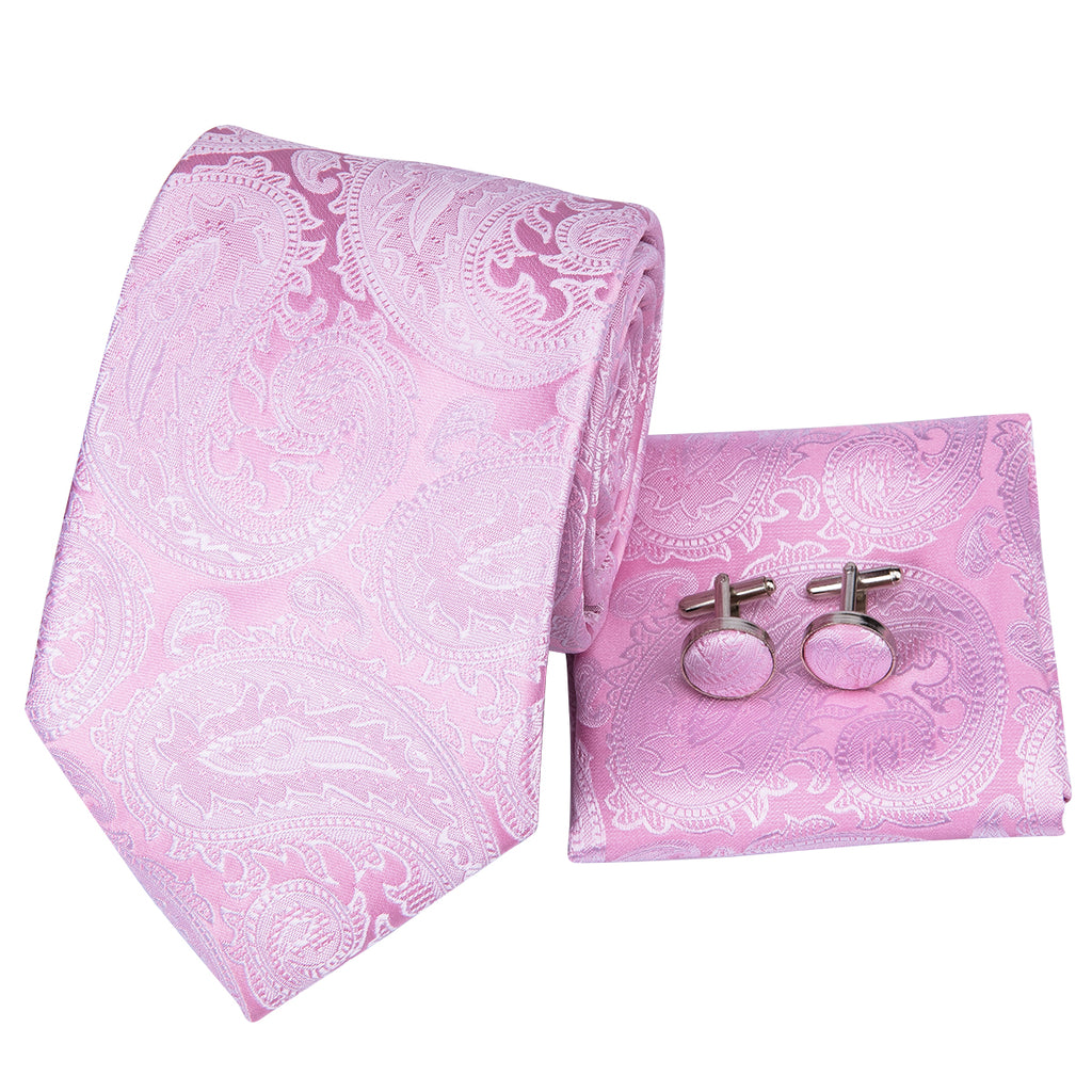 Rose Quartz Platinum Paisley Silk Tie