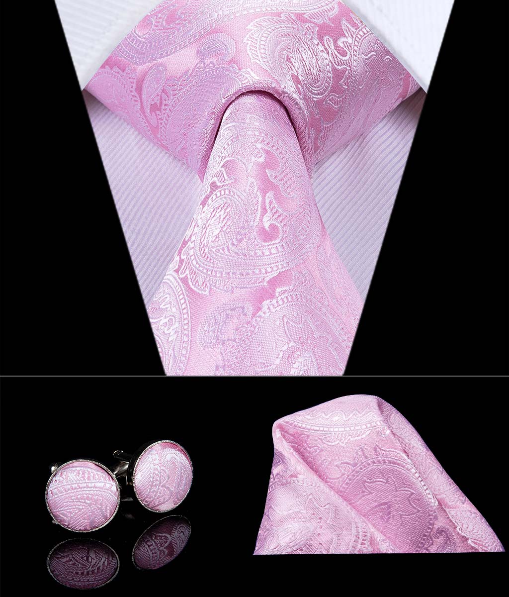 Rose Quartz Platinum Paisley Silk Tie