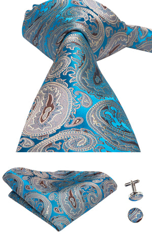 Electric Sapphire Steel Paisley Silk Tie