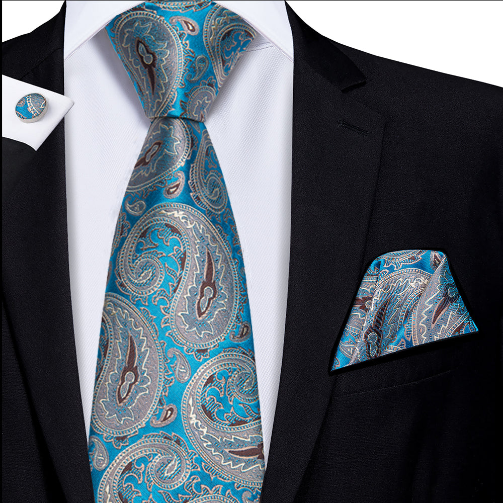 Electric Sapphire Steel Paisley Silk Tie