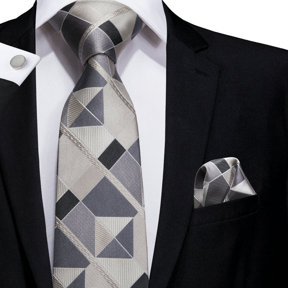 Shattered Titanium Geometric Silk Tie