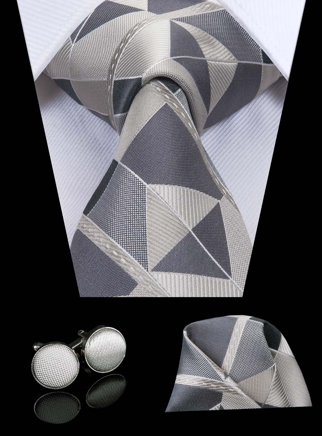 Shattered Titanium Geometric Silk Tie