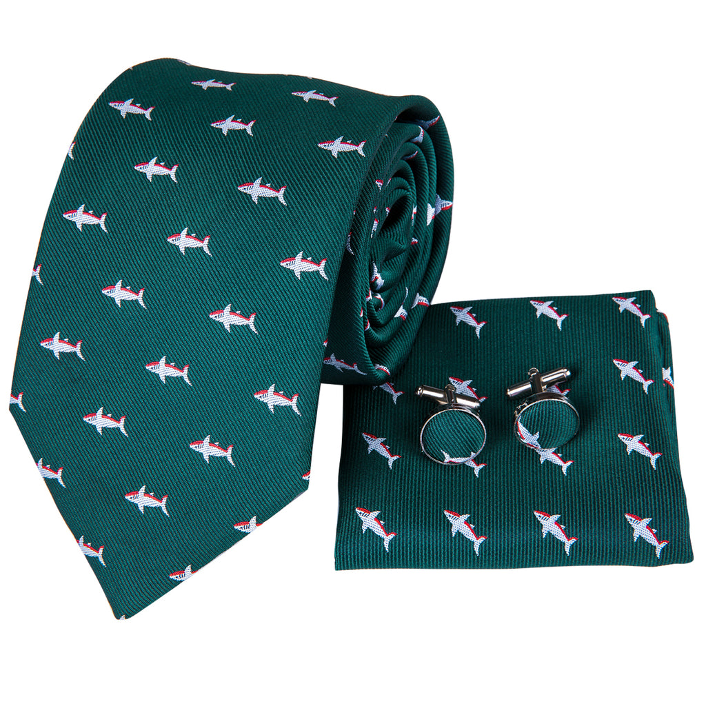 Midnight Emerald Sharks Silk Tie