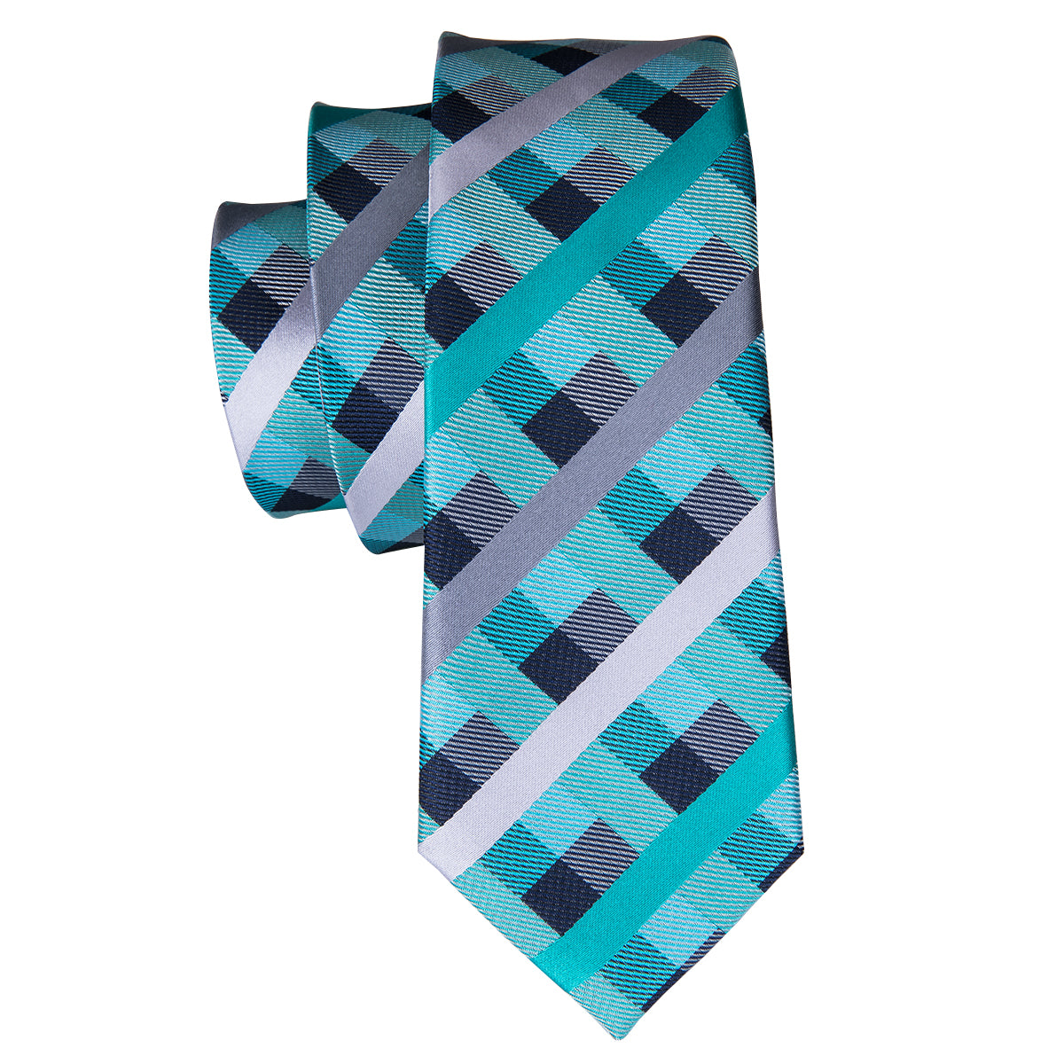 Turquoise Steel Plaid Silk Tie