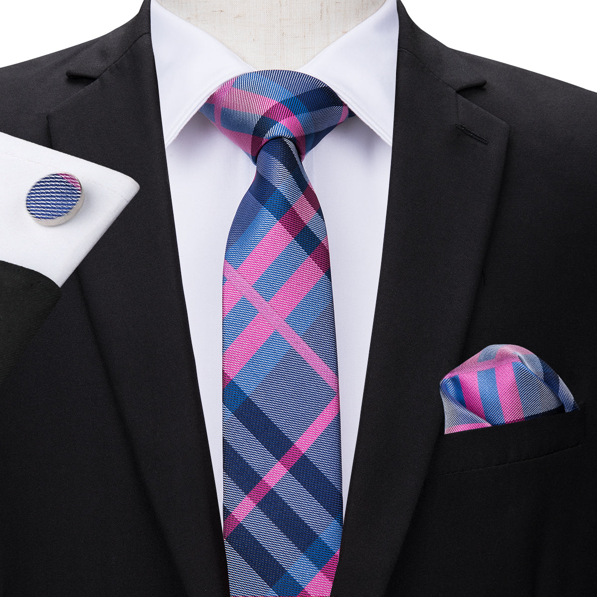 Coral Cobalt Plaid Silk Tie