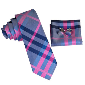 Coral Cobalt Plaid Silk Tie