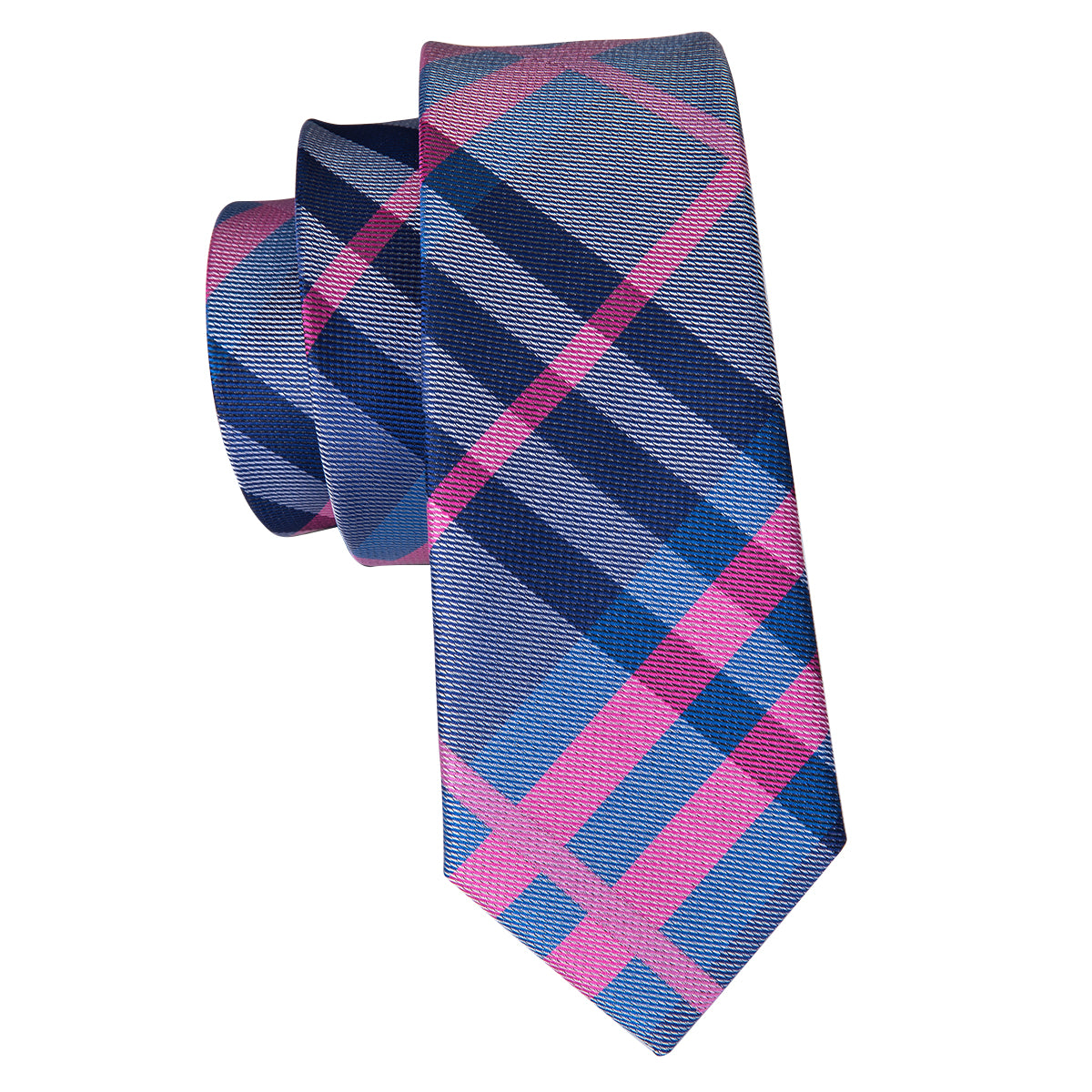 Coral Cobalt Plaid Silk Tie