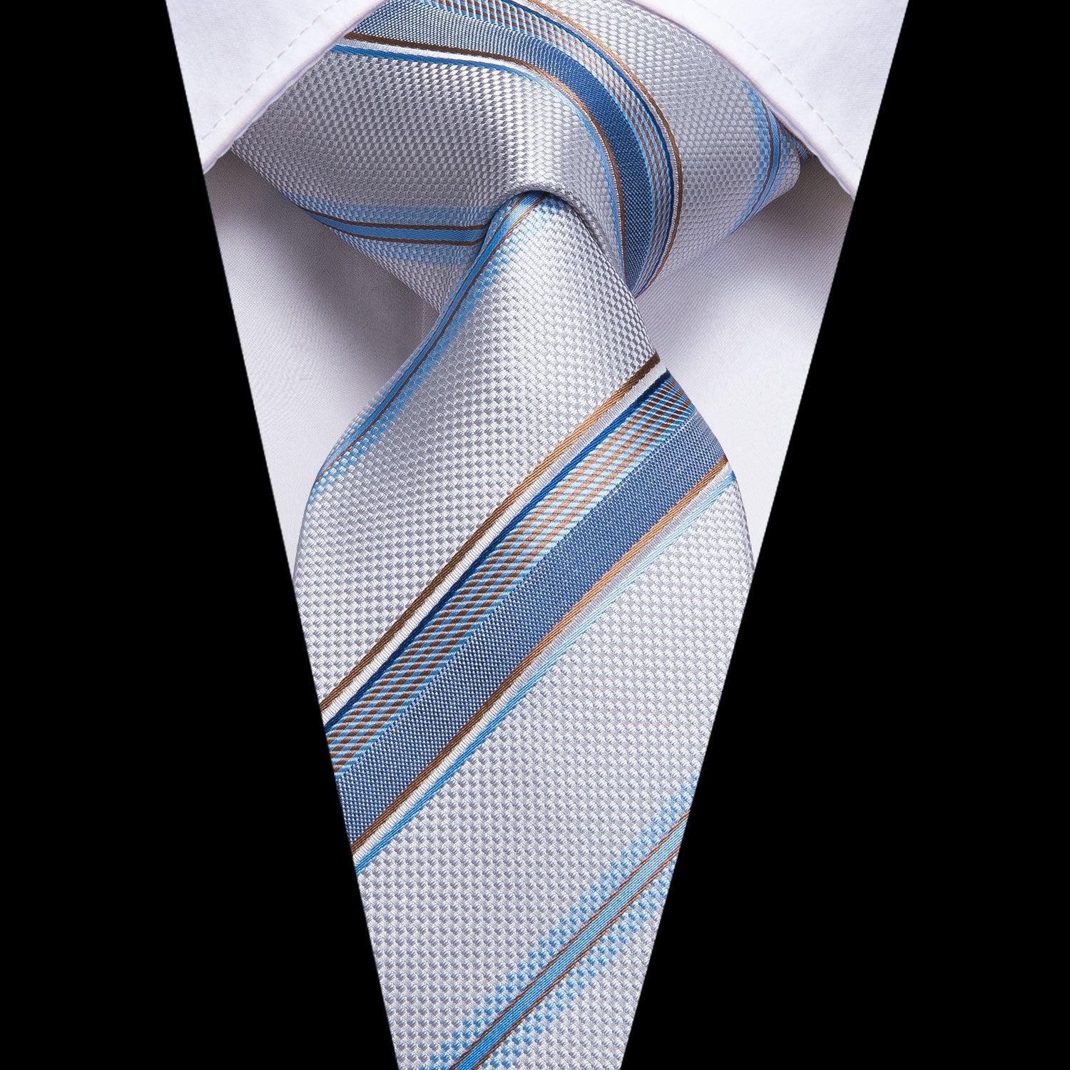 Platinum Aquamarine Striped Silk Tie