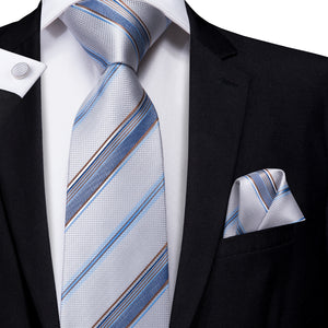 Platinum Aquamarine Striped Silk Tie