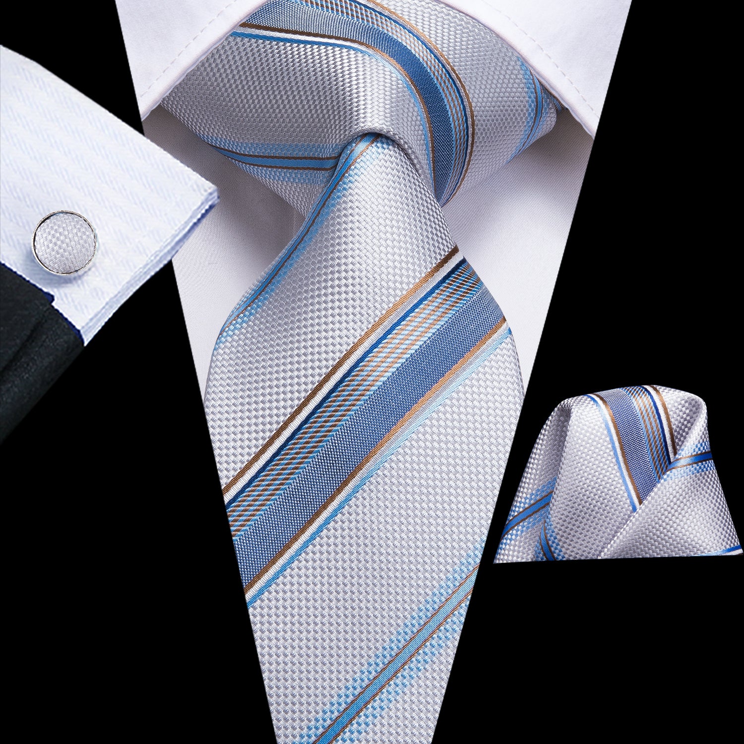 Platinum Aquamarine Striped Silk Tie