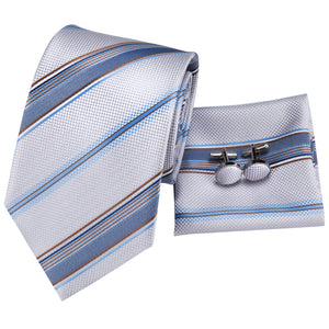 Platinum Aquamarine Striped Silk Tie