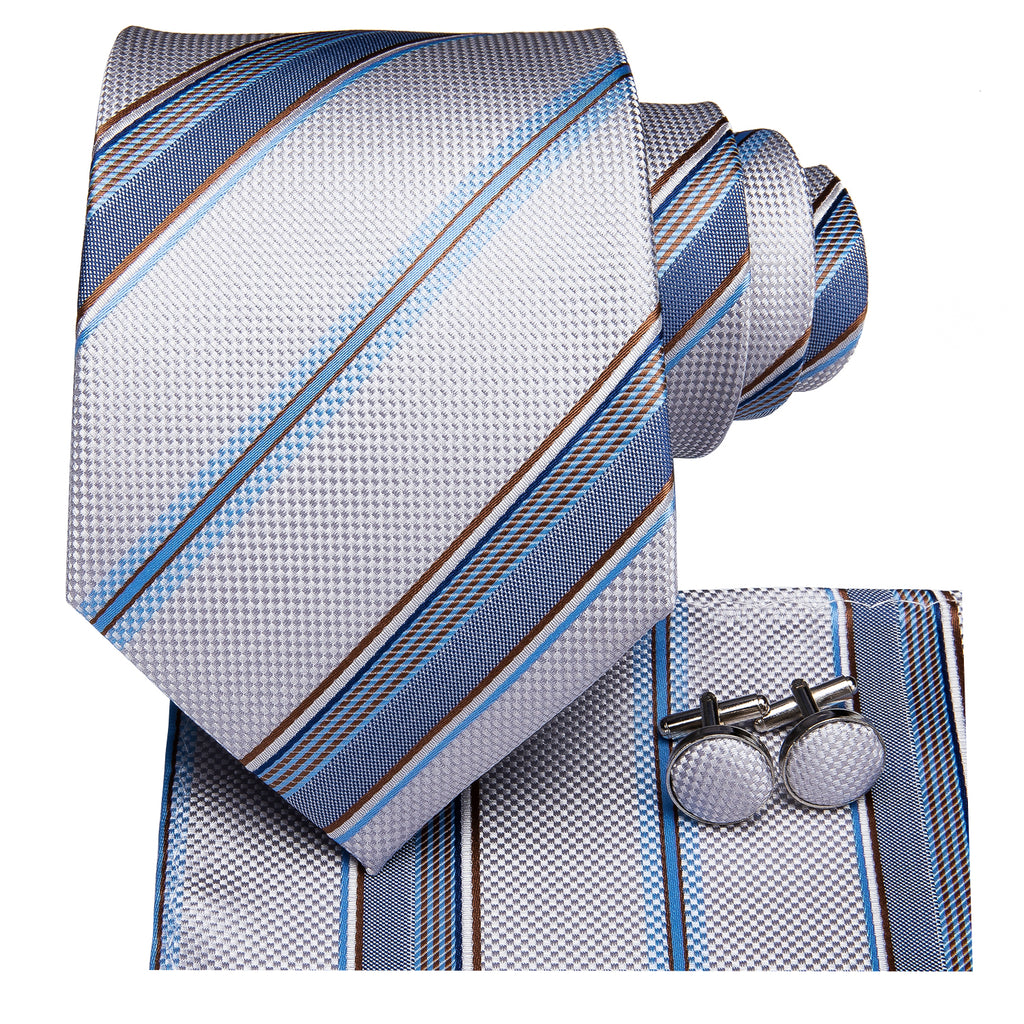 Platinum Aquamarine Striped Silk Tie