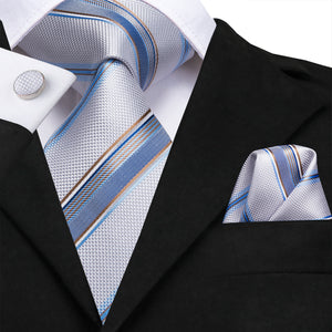 Platinum Aquamarine Striped Silk Tie