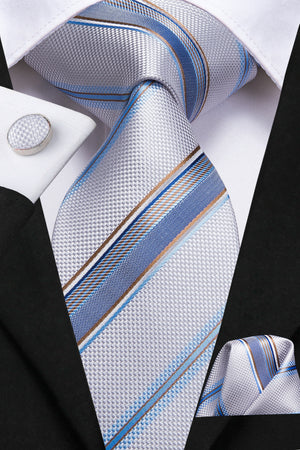 Platinum Aquamarine Striped Silk Tie