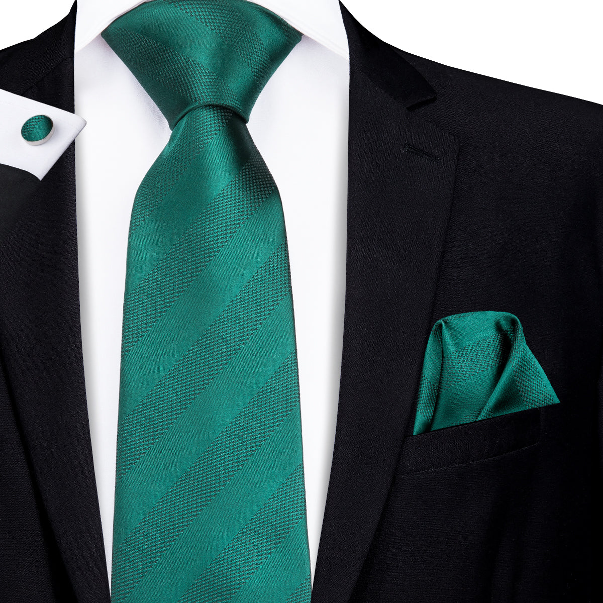 Solid Midnight Emerald Striped Silk Tie