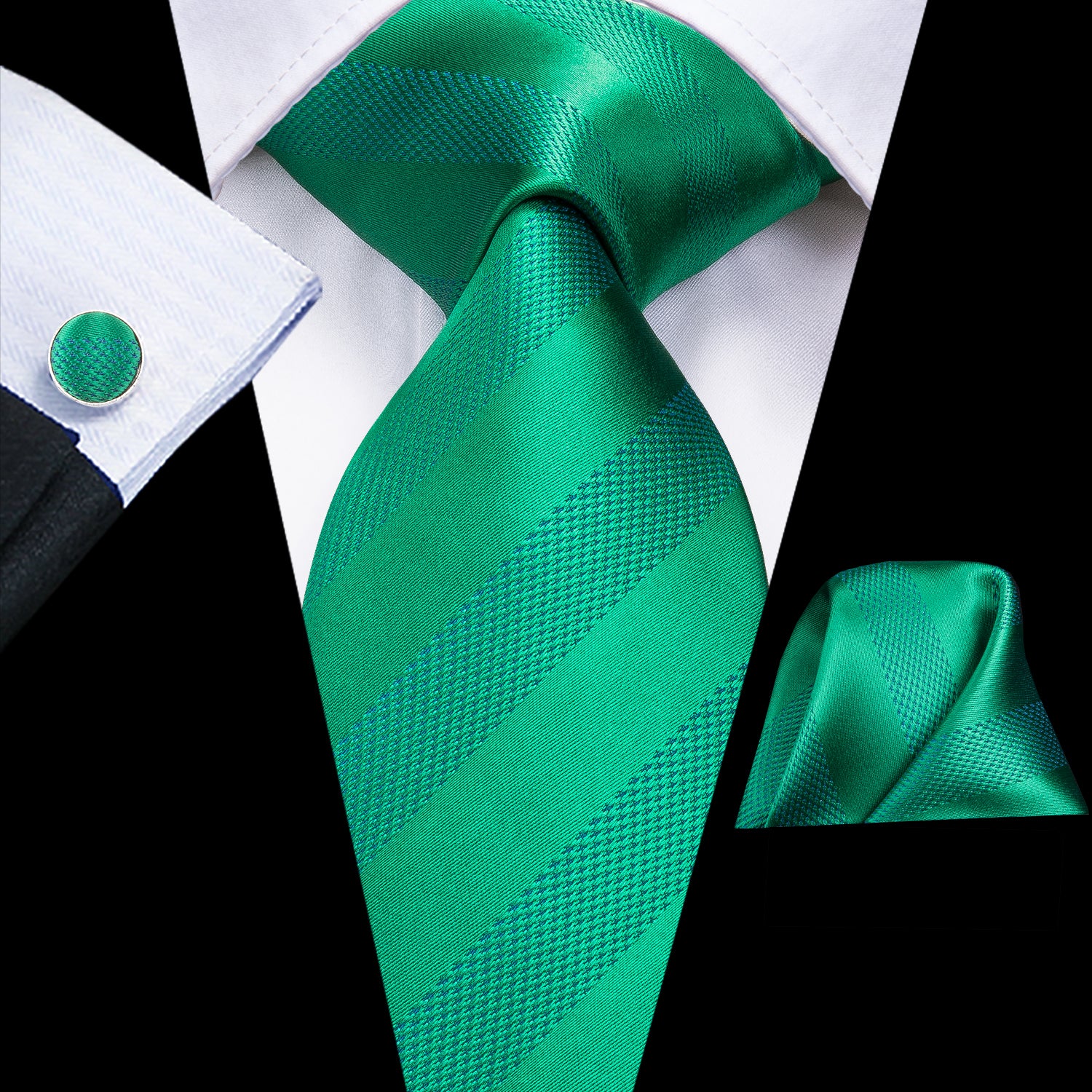 Solid Emerald Striped Silk Tie