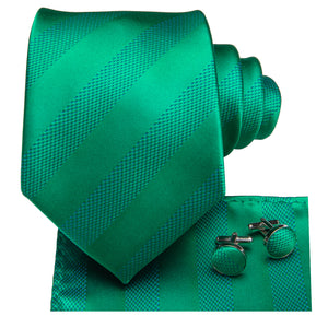 Solid Emerald Striped Silk Tie