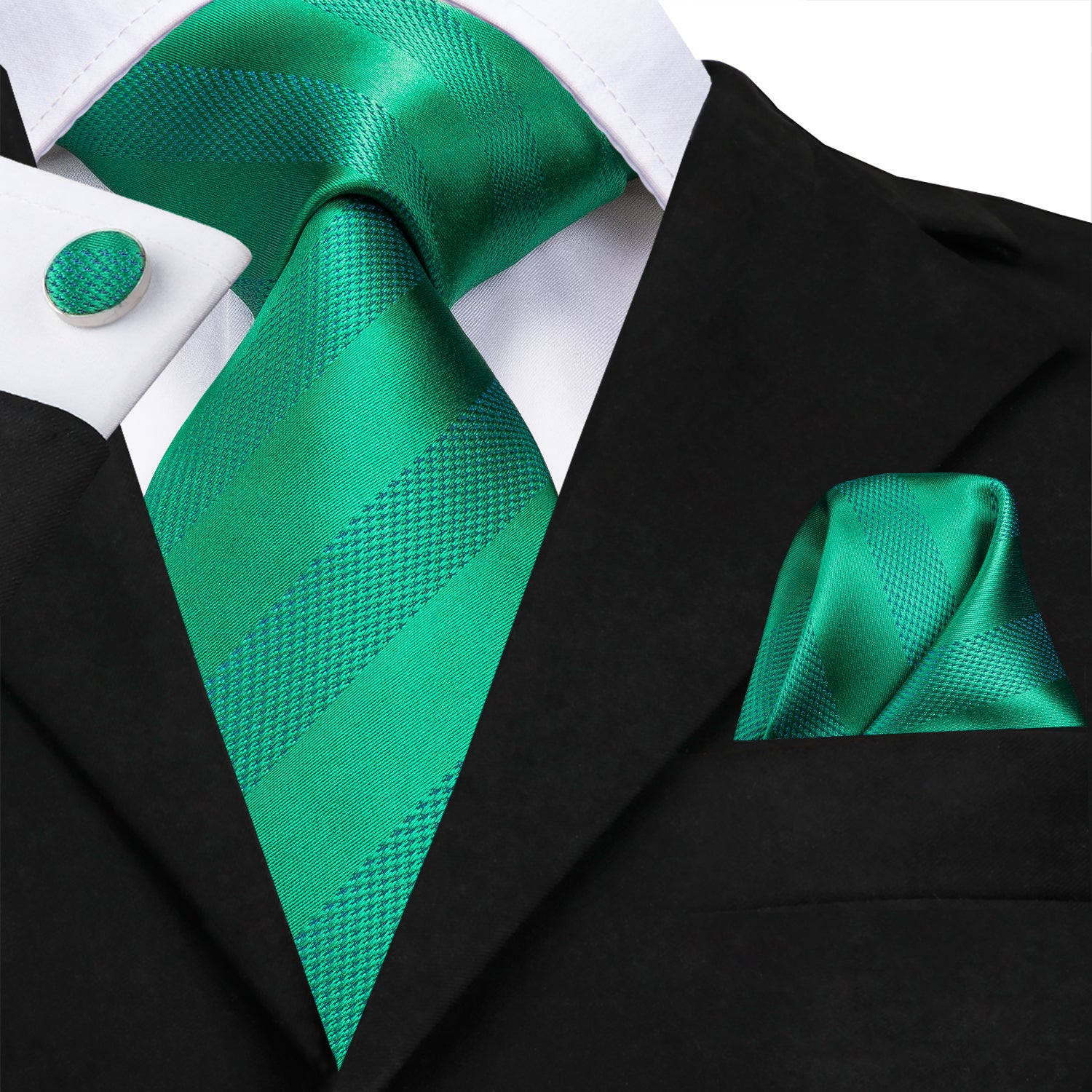 Solid Emerald Striped Silk Tie