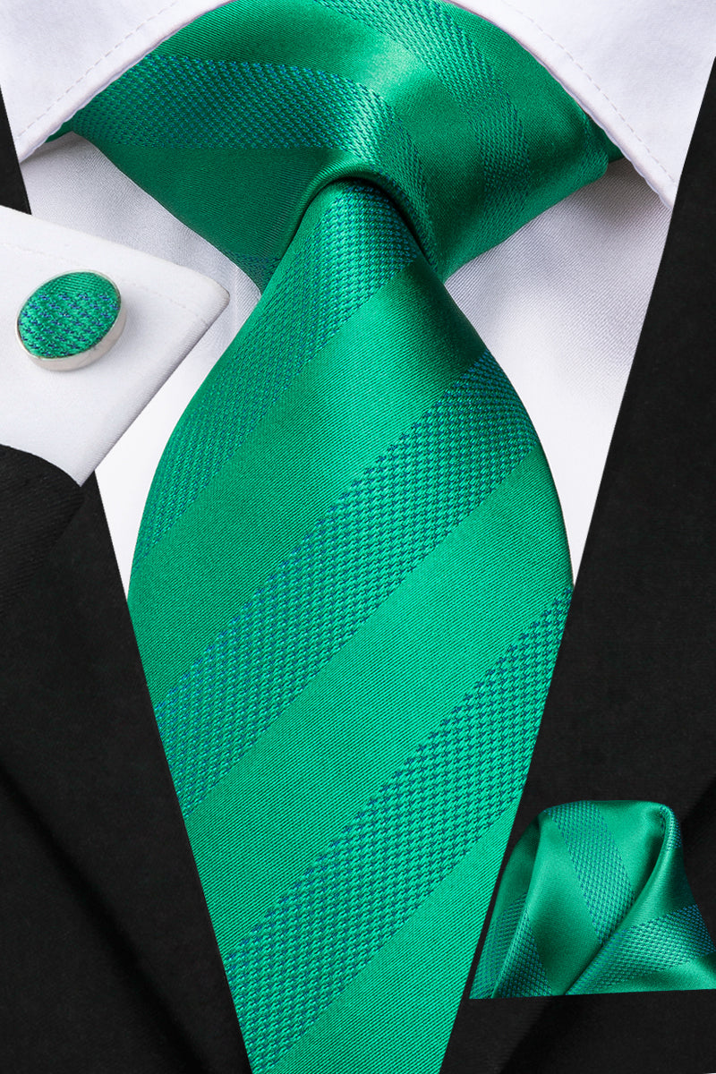 Solid Emerald Striped Silk Tie