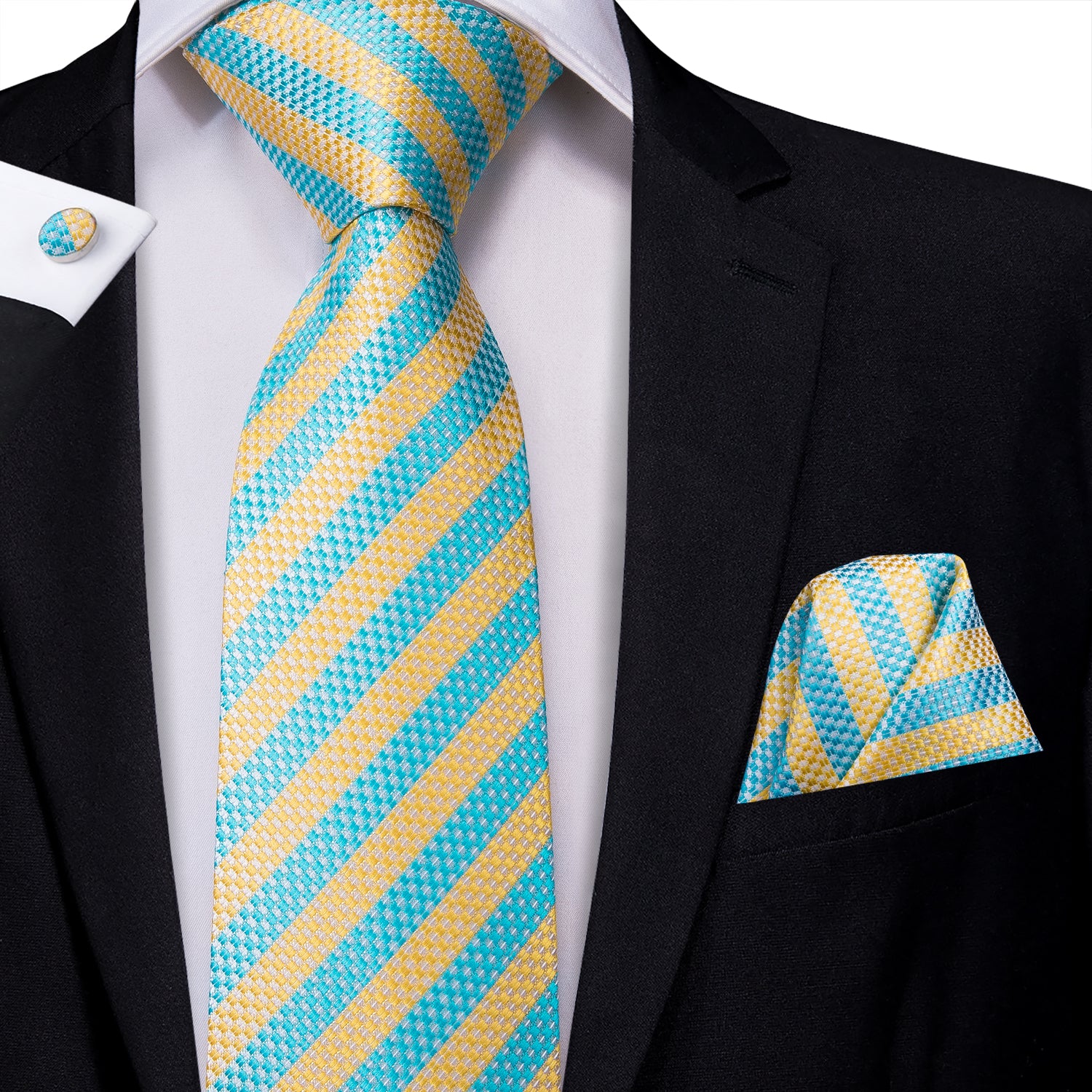 Aquamarine Citrine Striped Silk Tie