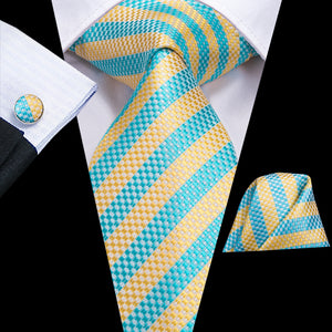 Aquamarine Citrine Striped Silk Tie