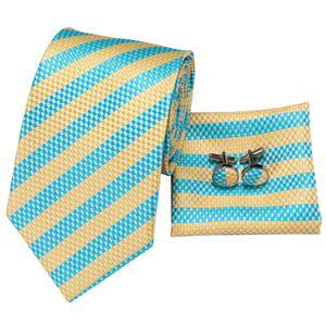 Aquamarine Citrine Striped Silk Tie