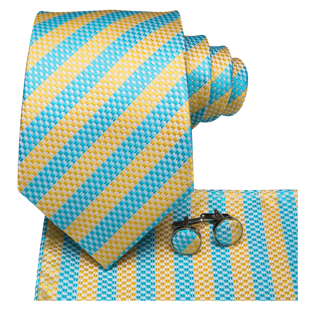 Aquamarine Citrine Striped Silk Tie