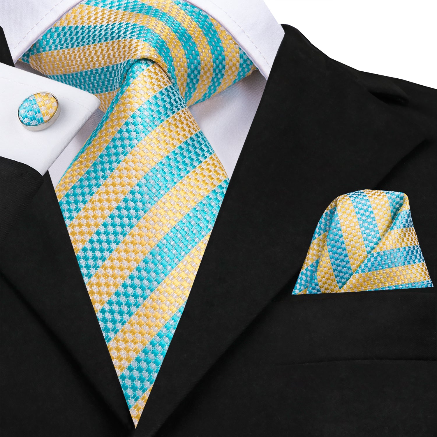 Aquamarine Citrine Striped Silk Tie