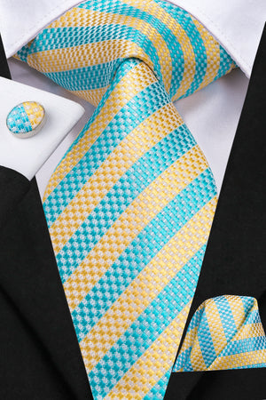 Aquamarine Citrine Striped Silk Tie