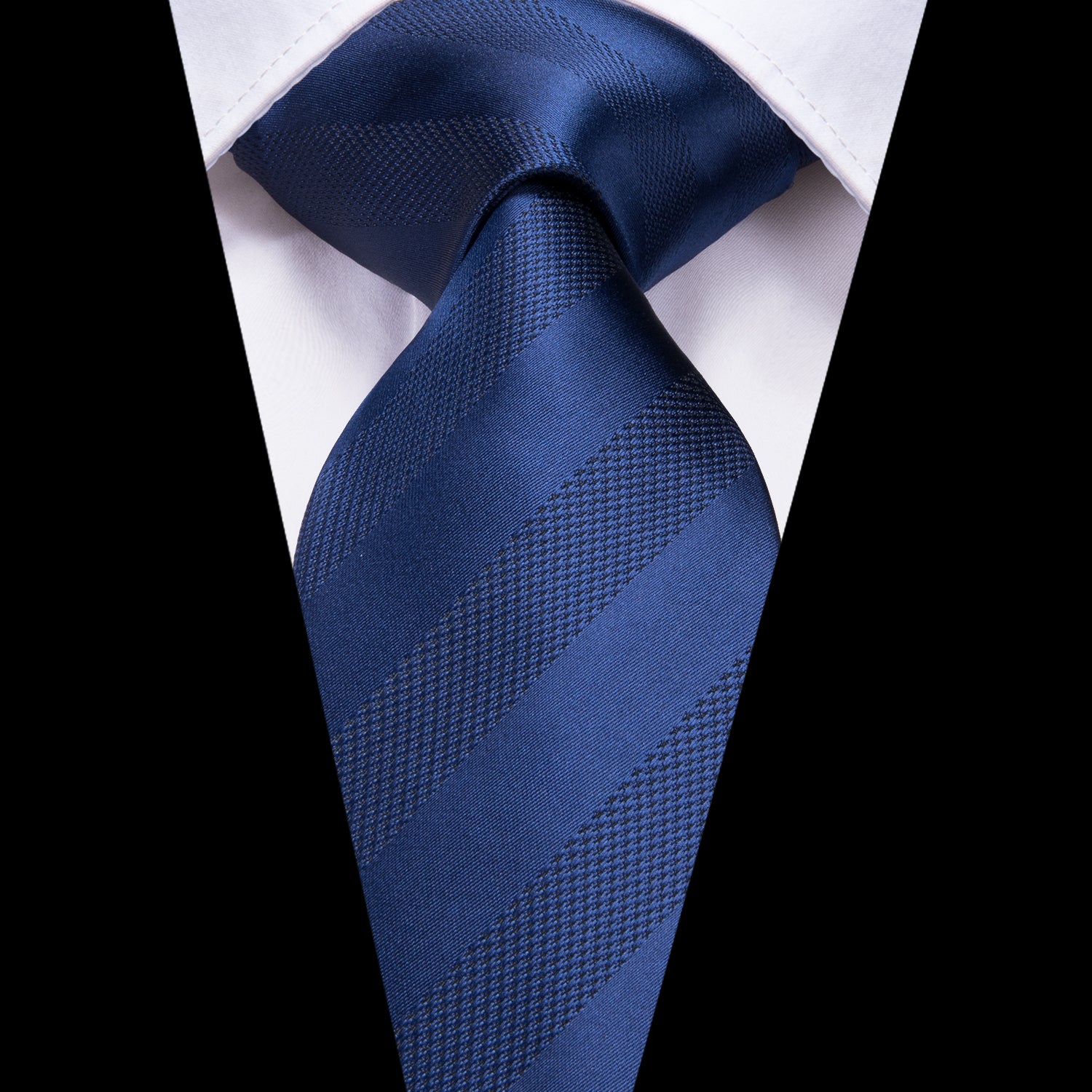 Solid Midnight Sapphire Striped Silk Tie