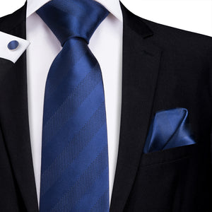 Solid Midnight Sapphire Striped Silk Tie