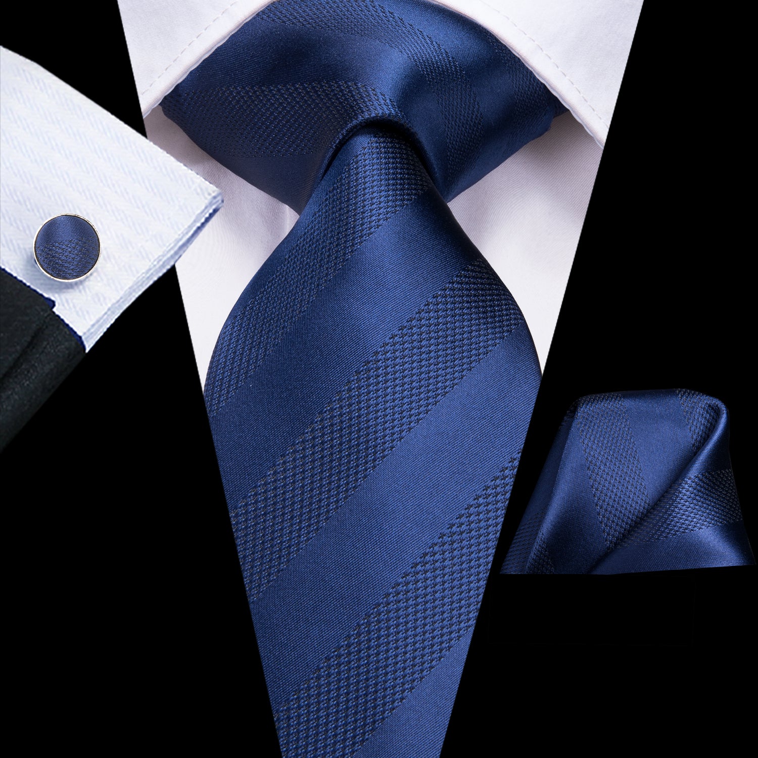 Solid Midnight Sapphire Striped Silk Tie