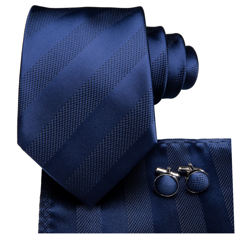 Solid Midnight Sapphire Striped Silk Tie