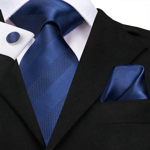 Solid Midnight Sapphire Striped Silk Tie