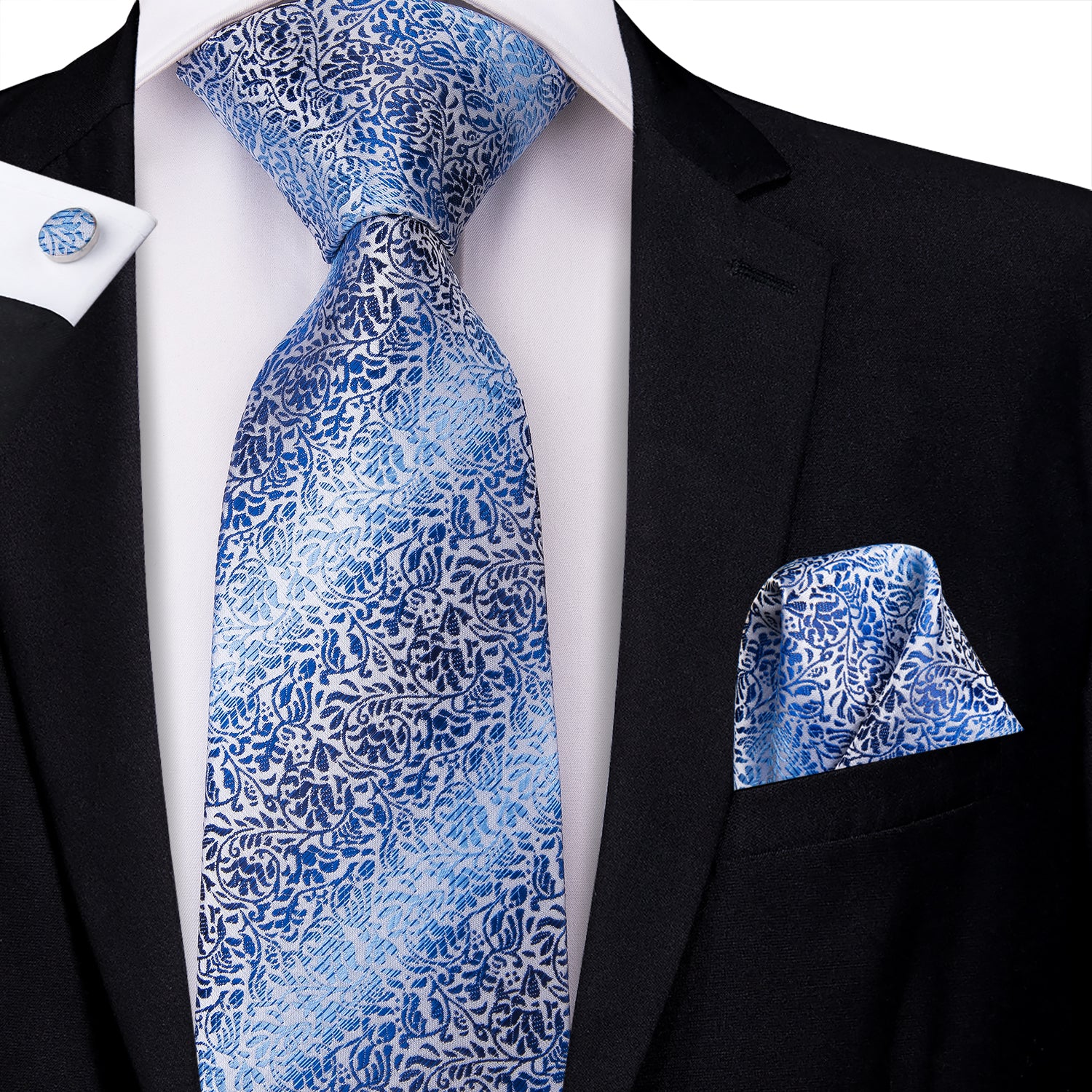 Cobalt Sky Vines Silk Tie