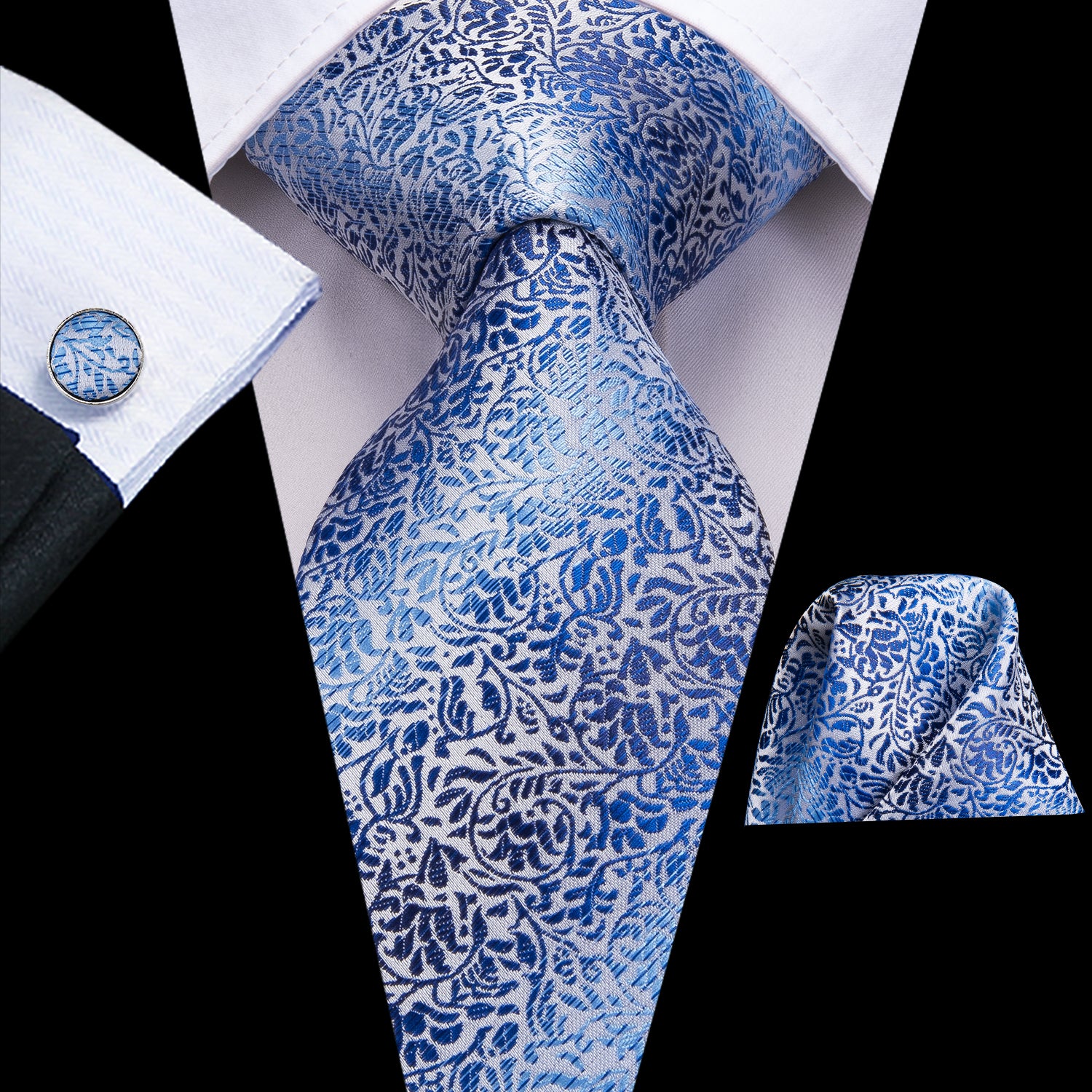 Cobalt Sky Vines Silk Tie